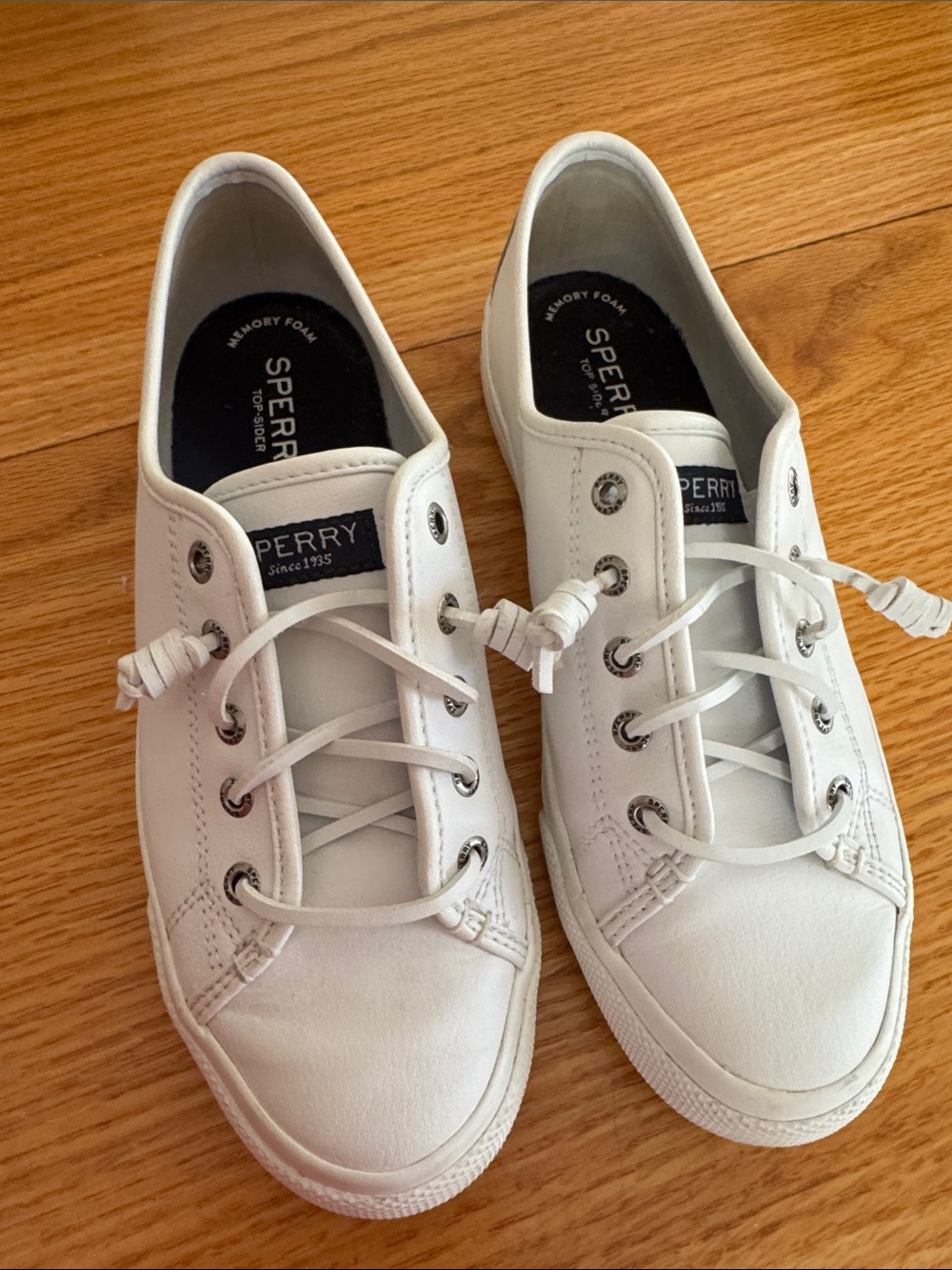 Sperry White Leather Slip-On Lace Sneakers